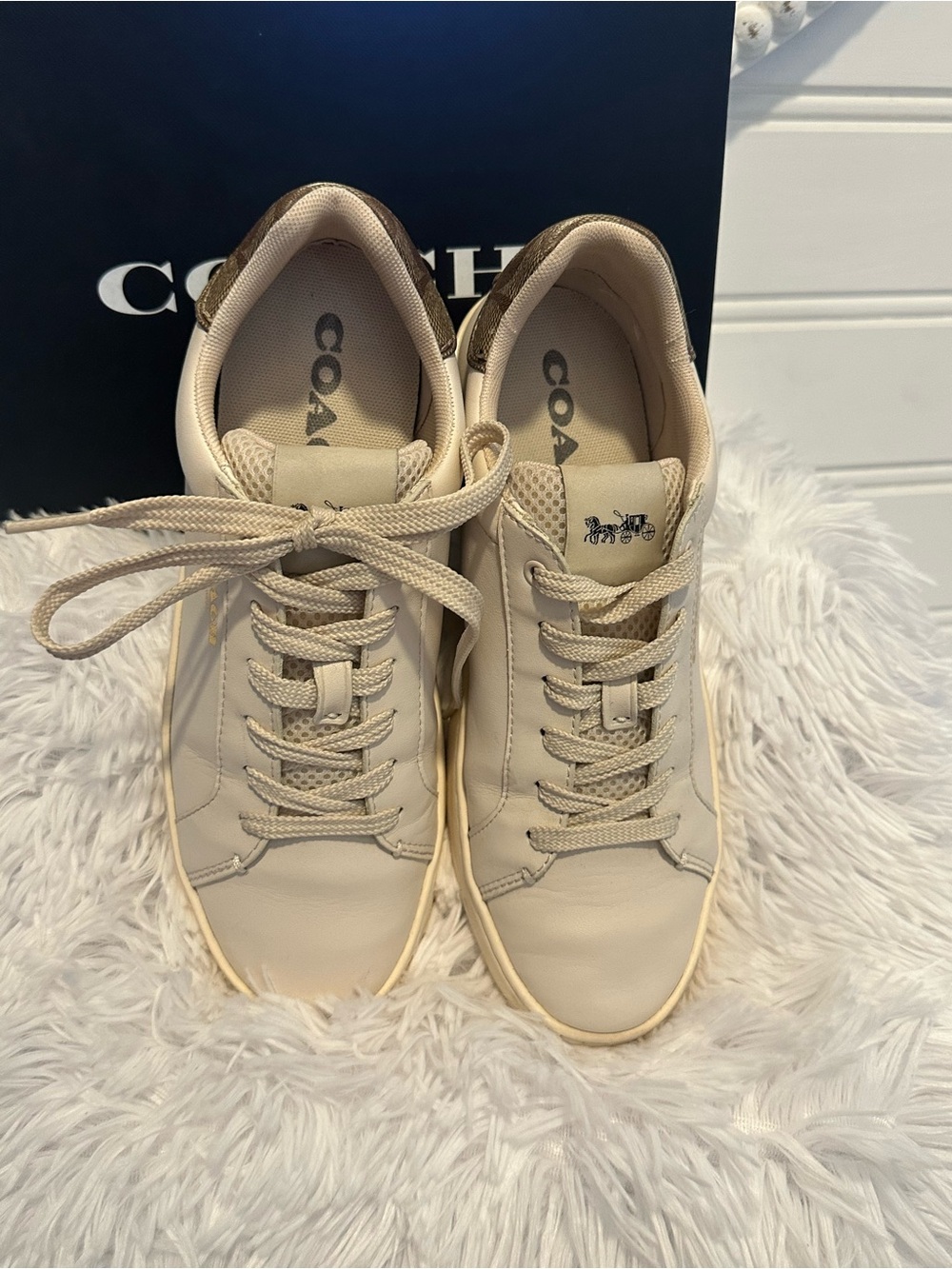 Coach Cream Leather Low-Top Sneakers with Signature Accent